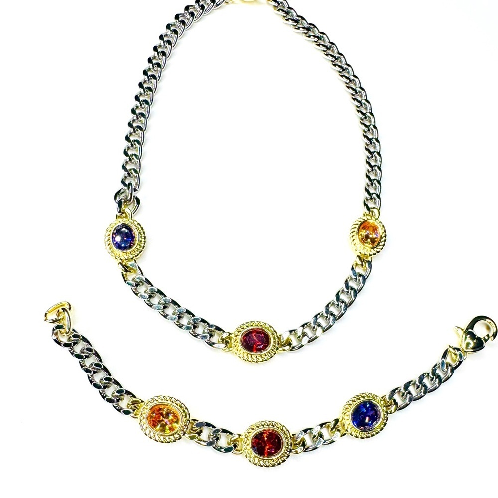 Two Tone Necklace With Amethyst, Citrine & Garnet CZ